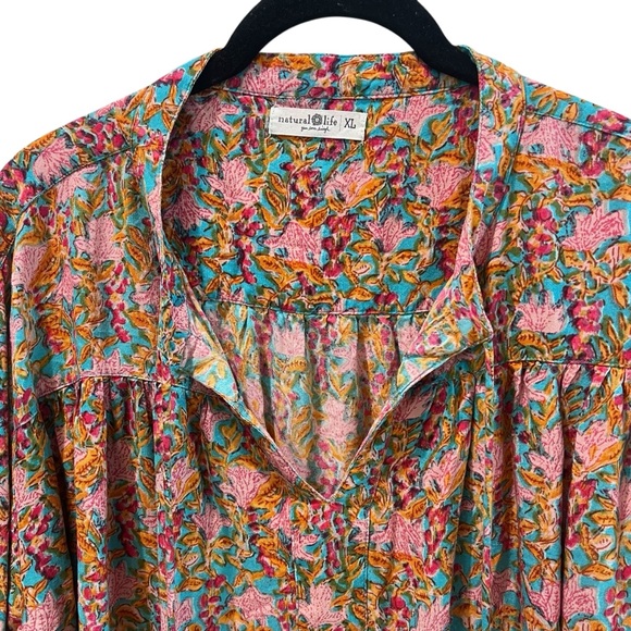 NATURAL LIFE Multicolor Floral Dara V Nexk Tunic Dress with Tassels Size XL - Picture 4 of 9